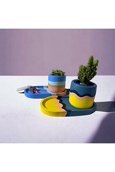 Dekozayn Home Set of 2 Scandinavian Style Hand Painted Varnished Flower Pot and Organizer Gift