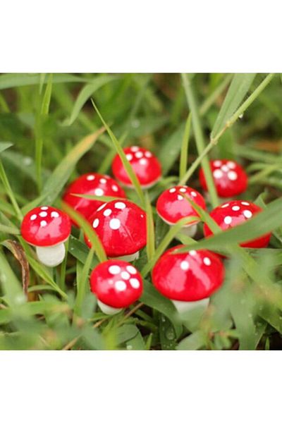 Elysian Foam Mushroom 10 Pieces Mini Terrarium Material Wire Red Mushrooms Decorative Flower Pot Ornaments