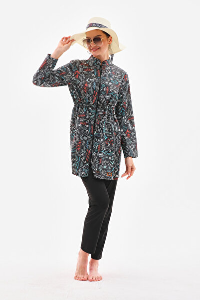 MAG FASHİON 3 Parça Boydan Fermuarlı Tesettür Mayo Tam Kapalı Tesettür Mayo Büyük Beden Burkini