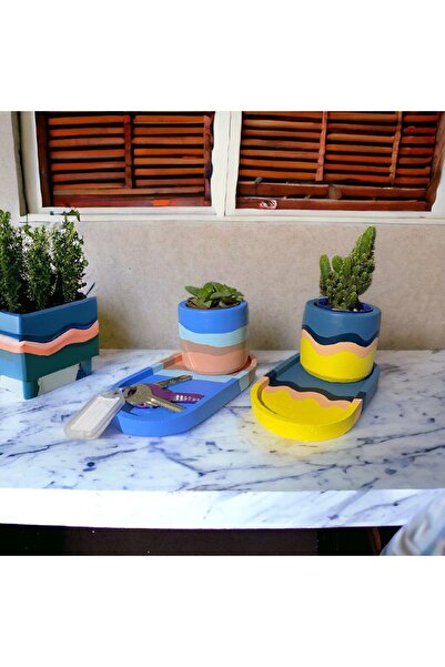 Dekozayn Home Set of 2 Scandinavian Style Hand Painted Varnished Flower Pot and Organizer Gift