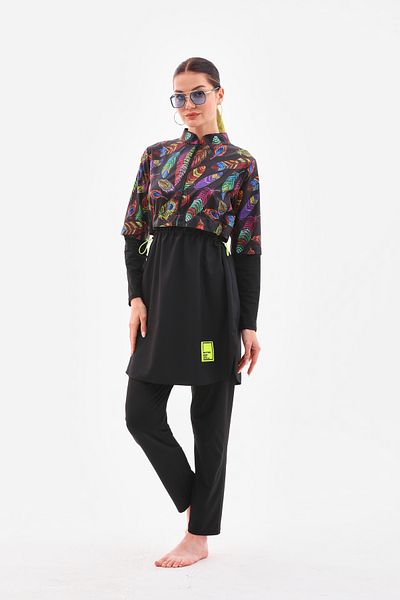 MAG FASHİON Large Size 4 Piece Full Covered Hijab Swimsuit with Gel - Burkini