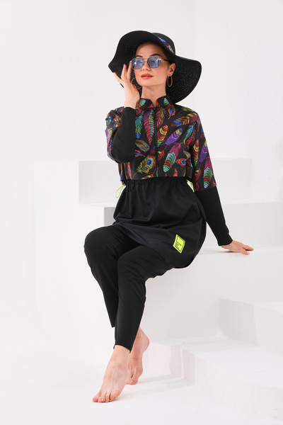 MAG FASHİON Large Size 4 Piece Full Covered Hijab Swimsuit with Gel - Burkini