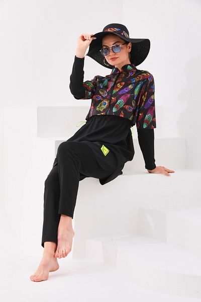 MAG FASHİON Large Size 4 Piece Full Covered Hijab Swimsuit with Gel - Burkini