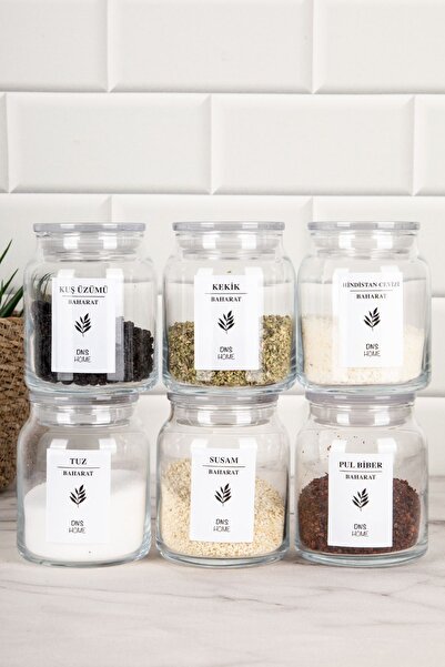 dnshome طقم بهارات شفاف مكون من 6 قطع مع أغطية، حاوية تخزين هدية مع ملصقات لل...