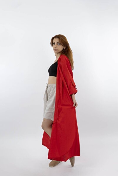 SARE ERKMEN Linen Hijab Cap - Red Color 50% Cotton - 50% Linen