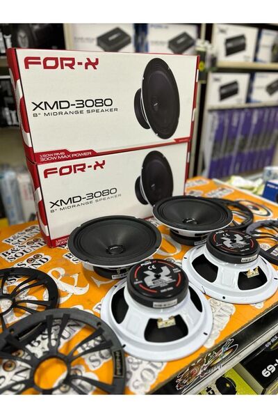 FORX5 3080 20 Cm Midrange 2 Takım 4 Adet Beyaz RenK Yazılı Kapaklı 300 Wat 150 Rms