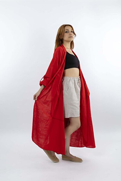 SARE ERKMEN Linen Hijab Cap - Red Color 50% Cotton - 50% Linen