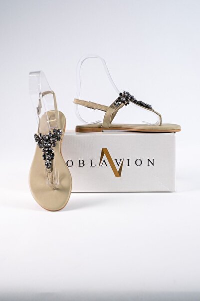 Oblavion Lavion Genuine Leather Mint Green Black Stone Daily Women's Sandals