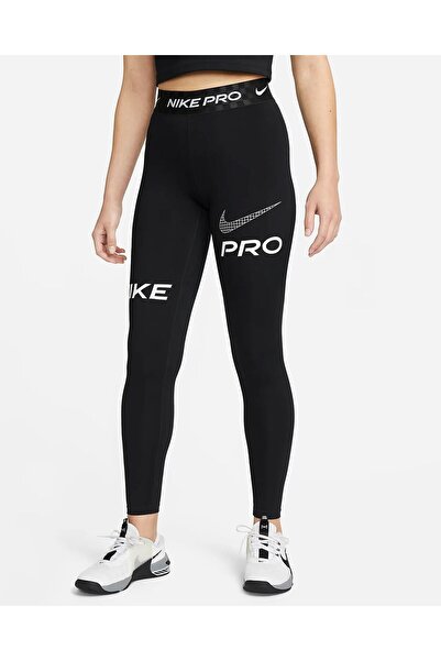 Nike Pro Dri-Fit Mid-Rise Full-Length Graphic Training Siyah Kadın Tayt