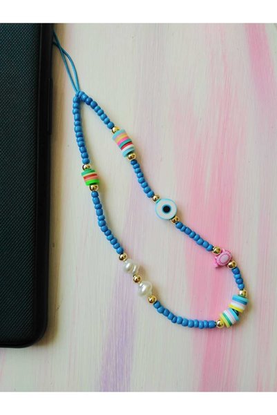 nasclaycollection Fimo Mavi Renk Telefon Askısı ,charm, Çanta Ve Cüzdan Süsü
