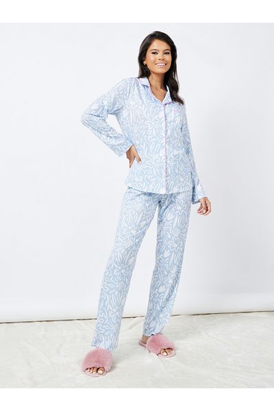 Styli Floral Print Piped Detail Shirt & Pyjama Set