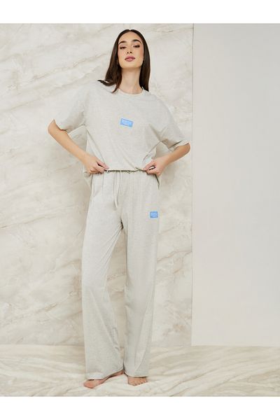 Styli Drop Shoulder Patch Detail T-Shirt & Pyjama Set