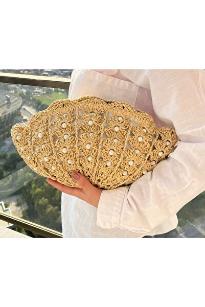 comfychic Istiridye Midye Açık Renk Hasır Omuz Çanta Yassı