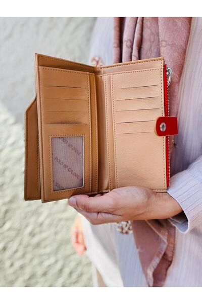 Çanta Trend محفظة نسائية عمودية منقوشة بسعة 20 بطاقة - مزودة بمشابك وسحاب