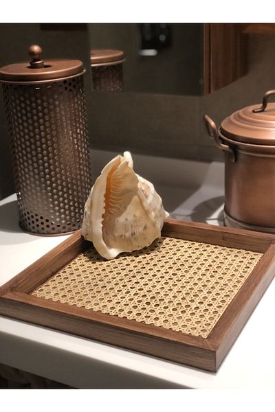 Maison Avf Antique Model Rattan Hazeran - Square Tray, 100% Natural (100% NATURAL HAZERAN) M027