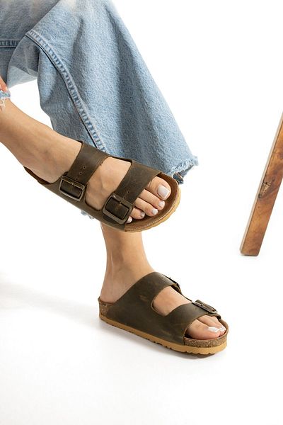 Uniqueqoop Παντόφλες Unisex από γνήσιο φελλό από δέρμα μοσχαριού