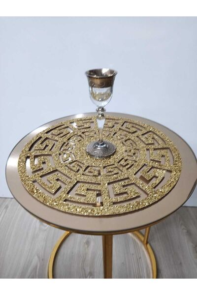 SEHARA Sehpa Örtü Seti/ 1ad (60CM)lik Orta Sehpa Runnerı,3 Ad.(33CM)zigon Örtüsü/toplam 4 Parça/simli Gold