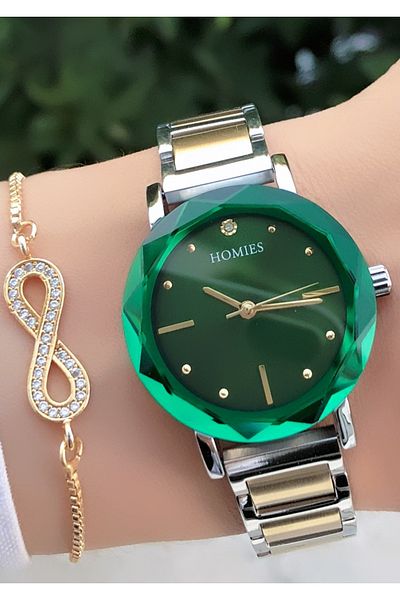 Homies HOMİES BRAND STEEL CORD GREEN DIAL WATCH WITH BRACELET GIFT