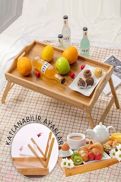 Mallame Luxury Ergonomic Design 100% Bamboo Folding Leg Bed Enjoyment Tray Large Size Portable Breakfast