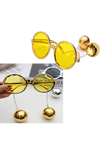 Partimarka Gold Renk Disko Topu Küpeli Parti Gözlüğü