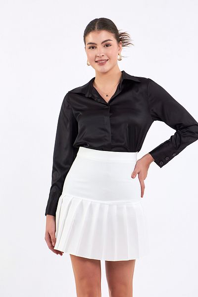 Volanlı High Waist Pleated White Skirt