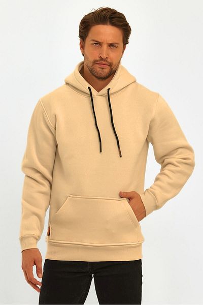 BayBayan Мъжки суитшърт Oversize - Джоб тип кенгуру, Памучен отвътре, Релеф