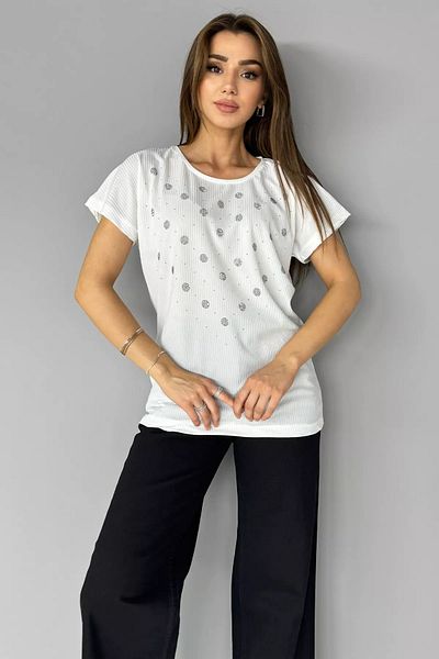 GÜLSELİ Crew Neck Lycra Cream Γυναικεία Μπλούζα - Μπροστινή Πέτρινη Λεπτομέρεια