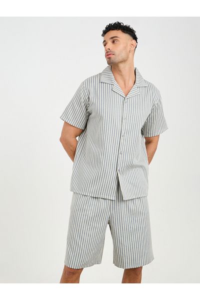 Styli Striped Collar Shirt and Short Set