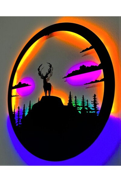 özgün sanat Led ışıklı ahşap duvar tablosu,geyik.