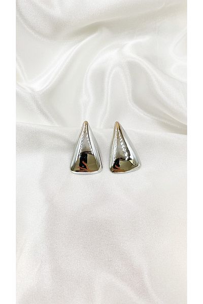 Eylülün Takısı Large Size Silver Colored Pinterest Triangle Earrings - Women