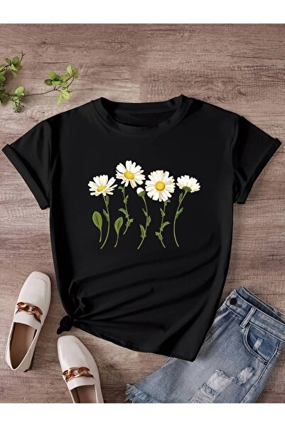 GALASHOP تي شيرت منقوش بالزهور مقاس كبير
