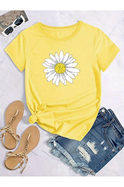 GALASHOP Daisy Patterned Large Size Short Sleeve T-shirt