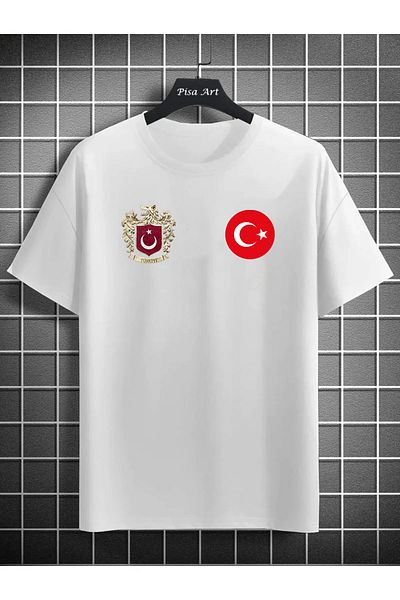 Pisa Art Εθνική ομάδα της Τουρκίας - Unisex Oversize T-Shirt με σχέδιο λευκής λυκόσαλας και λογότυπο σημαίας