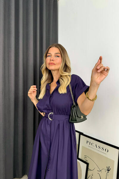 Sue Store Rochie cămașă prune cu centură