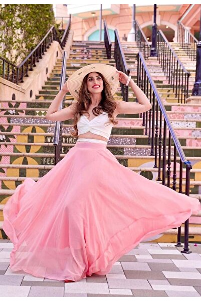 NALINCI Şifon Maxi Etek İpek Şifon Etek