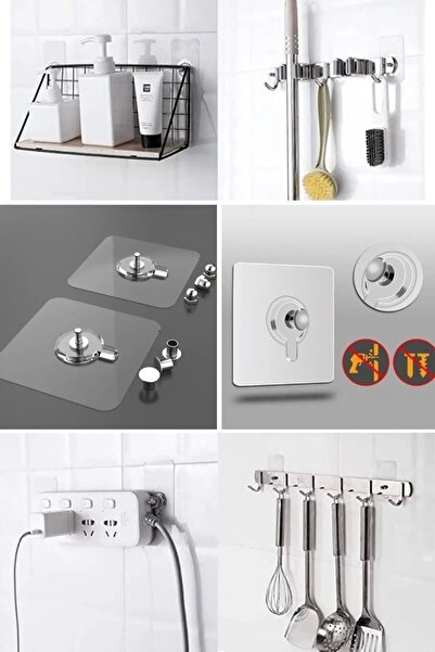 Osso Halı Osso 5 Adet Yapışkanlı Duvar Vida Kancaları Şeffaf Raf Duvar Tablo Askıları Mutfak Banyo Organizer