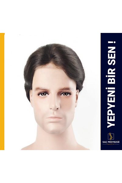SACPROTEZİM Black 6X8 Prosthetic Hair Ancora - 1B Model with Fine Strands and All Directional Bottom Build 100% Human Hair