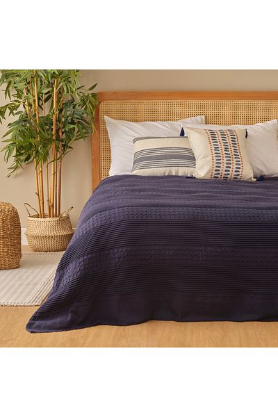 Bella Maison Marine 100% Cotton Double Bedspread Navy Blue (240X260 cm)