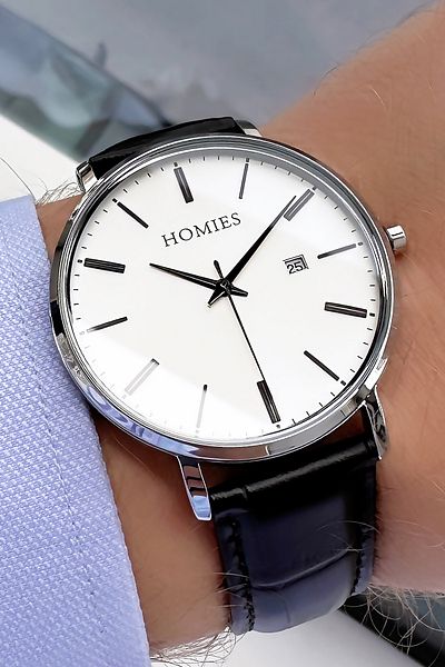 Homies Black Men's Wristwatch - 3 Atm Waterproof, Leather Band & Natural Stone Bracelet Hme2044C6