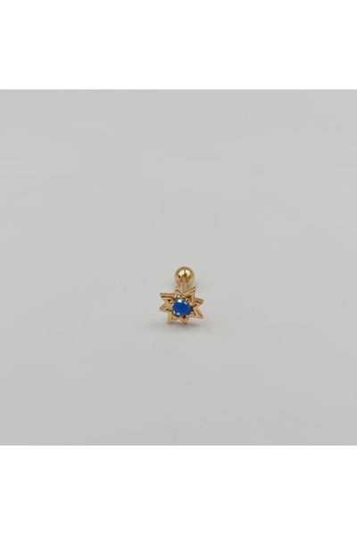 SE Jewellery Mavi taşlı Yıldız Cerrahi Çelik Küpe Tragus Helix Kıkırdak Piercing