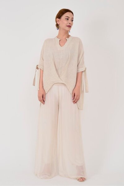 Park Moda Model B994 - Bluză de in cu decolteu în V și mânecă liliac