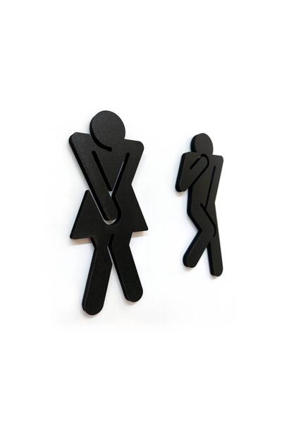CajuArt Black Wooden Women Men Emergency Toilet Direction Sign Wc Bay Warning