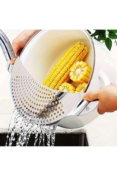 SYNOPE Practical Stainless Steel Pot Strainer Pasta Fruit Strainer Practical Strainer for Pots Pans
