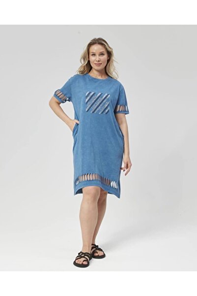 MojerHermosa Stone Detailed Sleeve Ripped Plus Size Summer Dress