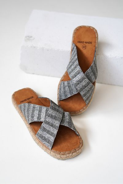 Ayakkabı Ateşi Men's Gray Straw Cross Slippers