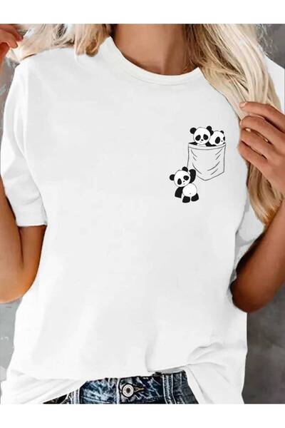 GALASHOP Panda Printed Large Size Cute Round Neck T-Shirt