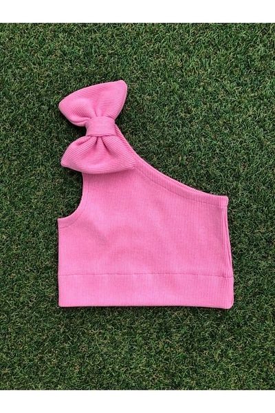 Machetta Ροζ One Shoulder Crop Μπλούζα - Φιόγκος Λεπτομέρεια