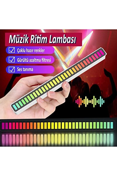 M90 Rgb Müzik Ekolayzer Led Çubuk Sese Duyarlı Ritim Animasyonlu 32 Led Şarjlı Android-ıos - Beyaz