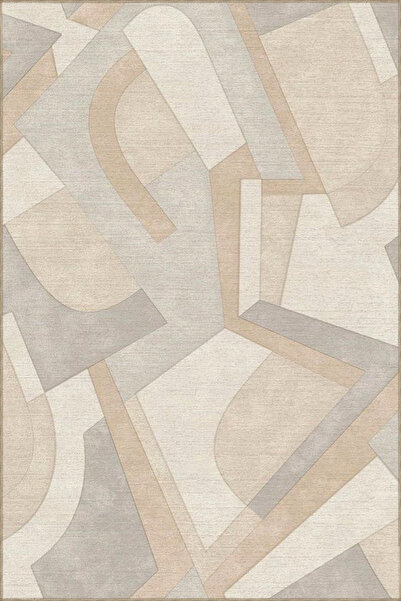 Rugs Modern Halı Cream Soft Geometric Patterned Woven Base Carpet and Washabl...