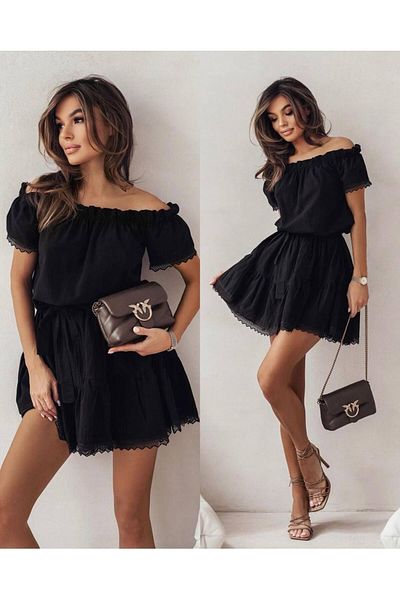 merlavin Γυναικείο φόρεμα με δαντέλα Madonna Collar Detailed Ayrobin Fabric - Πολύχρωμο